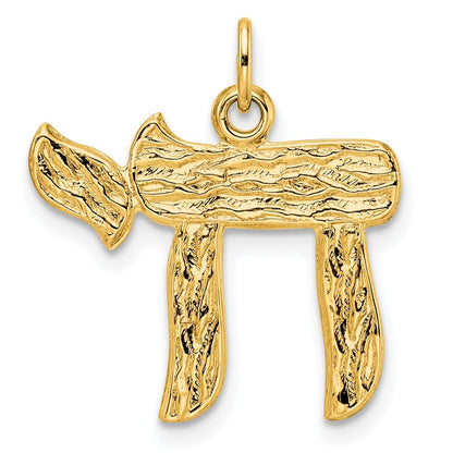 14k Yellow Gold Polished and Textured Solid Chai Symbol Pendant for Women