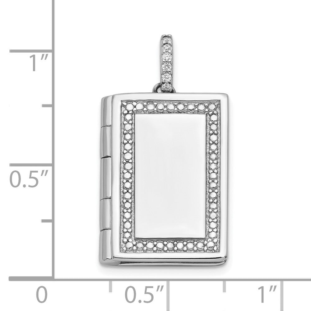 Sterling Silver Rhodium-plated Cubic Zirconia 19mm Book Locket