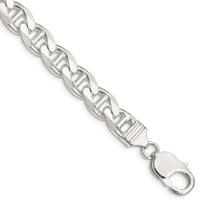 Sterling Silver 9mm Diamond-Cut Flat Anchor Curb Chain Bracelet