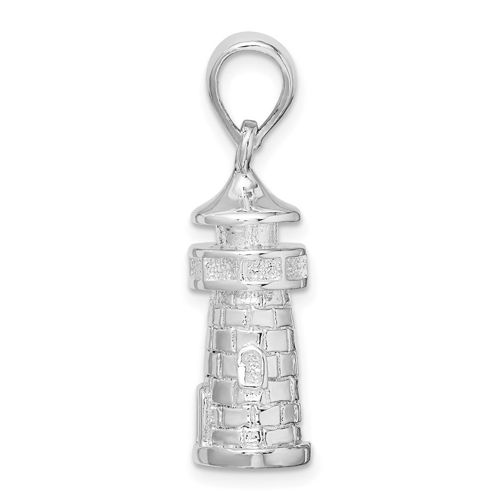 Sterling Silver Rhodium-Plated Polished 3D Lighthouse Pendant