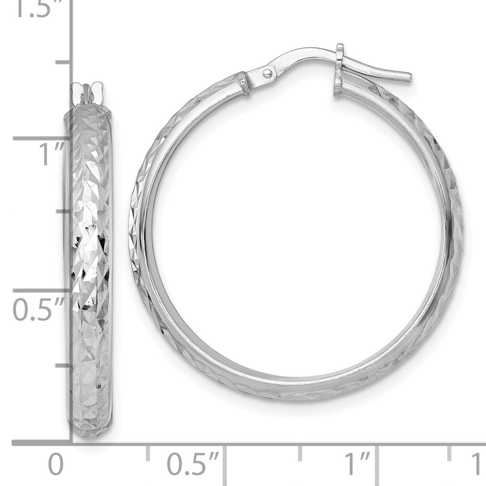 Sterling Silver RH-plated Polished and Diamond-cut Hoop Earrings