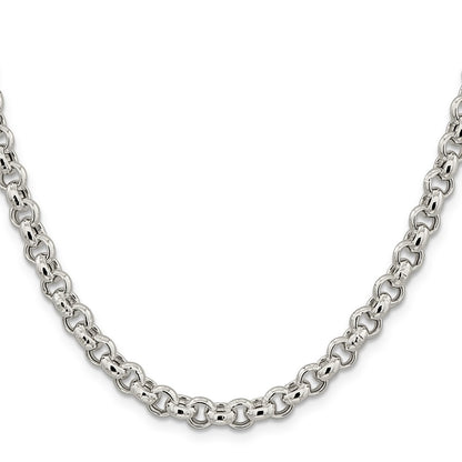 Sterling Silver 6.5mm Semi-solid Rolo Chain Necklace