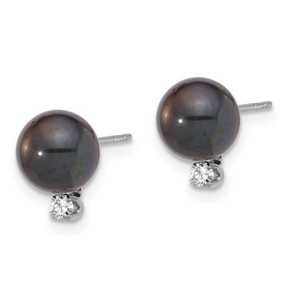 14k Gold 7-8mm Black Akoya Saltwater Cultured Pearl & .10 Carat Diamond Earrings