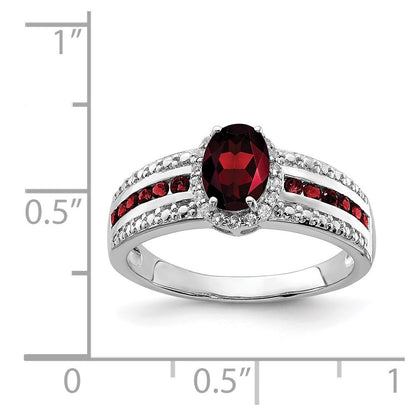 Sterling Silver Rhodium-plated Garnet and White Topaz Ring