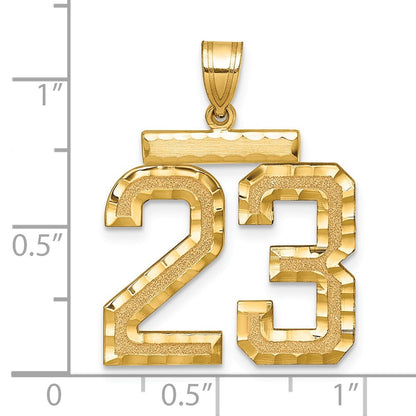 14k Yellow Gold Large Brushed Diamond-cut Number 23 Charm Pendant for Women