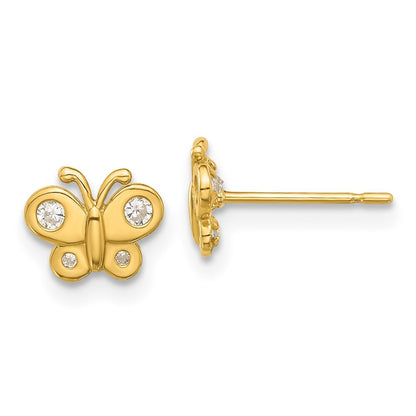 14k Yellow Gold Polished Cubic Zirconia Butterfly Stud Earrings Gift for Women
