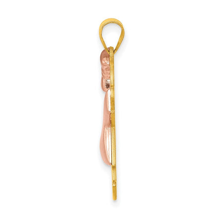 14k Two-Tone Gold Puffed Girl with Bow on Left Engravable Charm