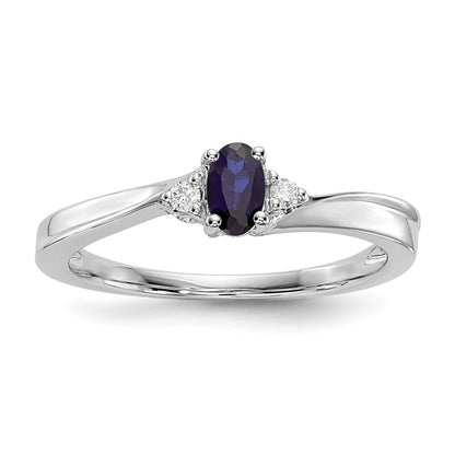 Sterling Silver Rhodium DiamonDiamond-Cutreated Blue Sapphire Birthstone Ring