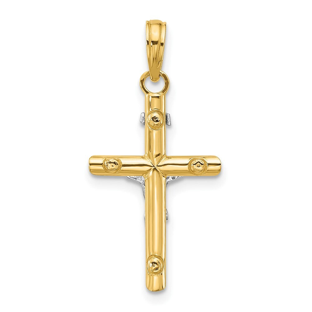 14k Two-tone Gold INRI Hollow Crucifix Charm Pendant for Women