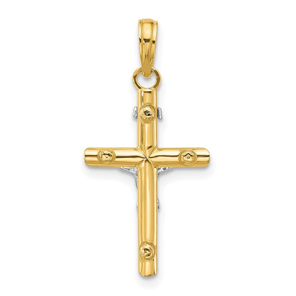 14k Two-tone Gold INRI Hollow Crucifix Charm Pendant for Women