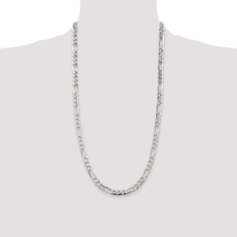 Sterling Silver 7.0mm Pav� Flat Figaro Chain