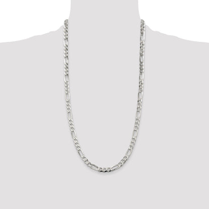 Sterling Silver 7.0mm Pav� Flat Figaro Chain