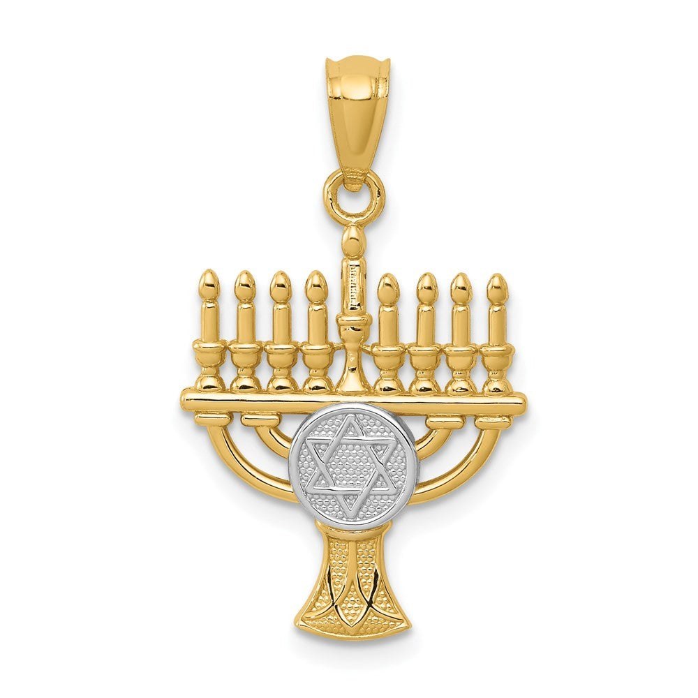 14k Yellow Gold White Rhodium Menorah Pendant