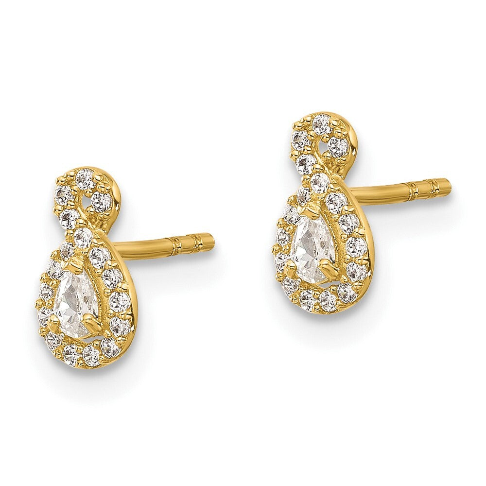 14k Yellow Gold Polished Cubic Zirconia Infinity Stud Earrings Gift for Women