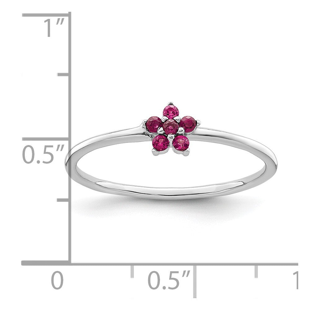 Sterling Silver Rhodium-plated Polished Red CZ Flower Ring Size 7