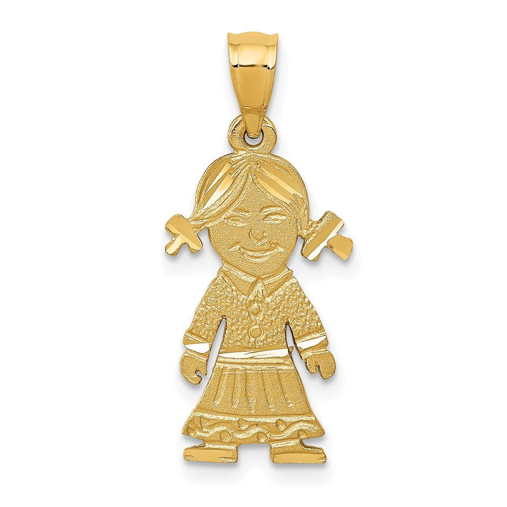 14k Yellow Gold Girl Charm Pendant for Women