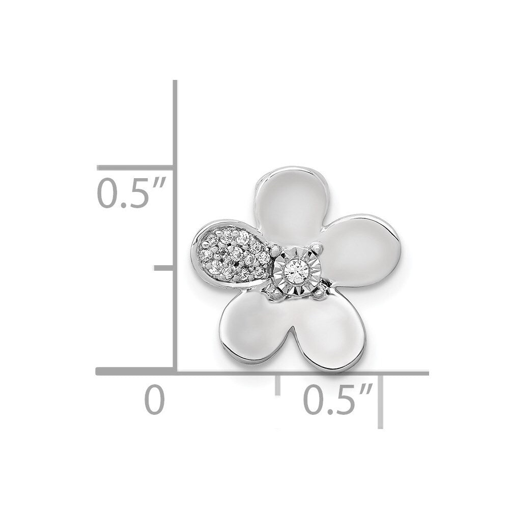 14k White Gold 1/20ct. Diamond Flower Chain Slide Pendant for Women