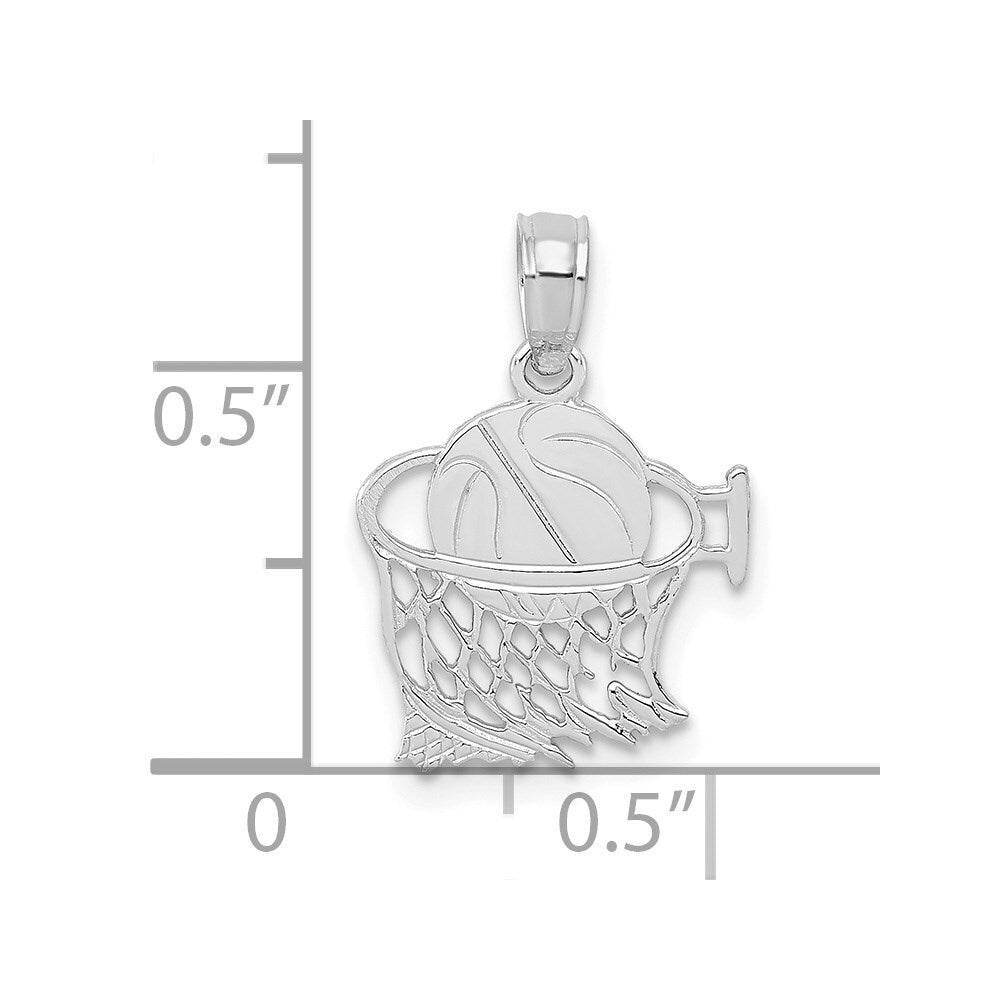 14k White Gold Basketball in Net Pendant for Women