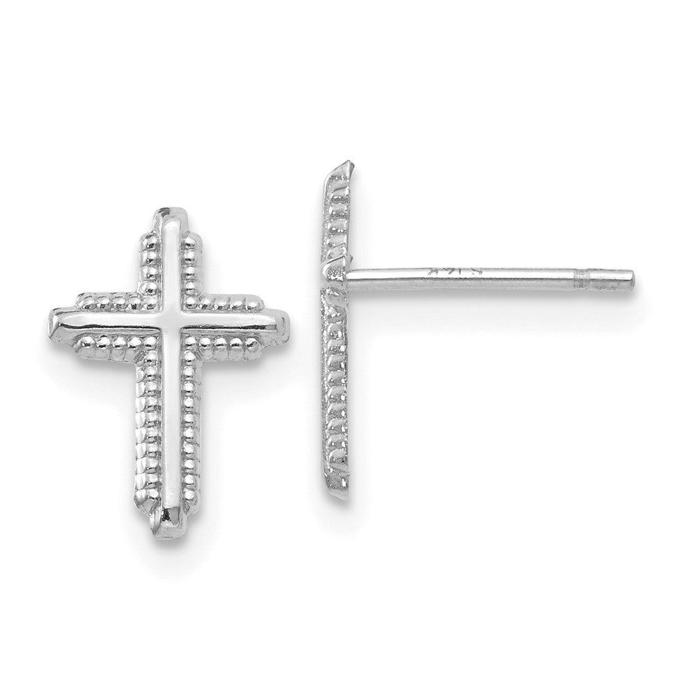 14K White Gold Polished Cross Earrings