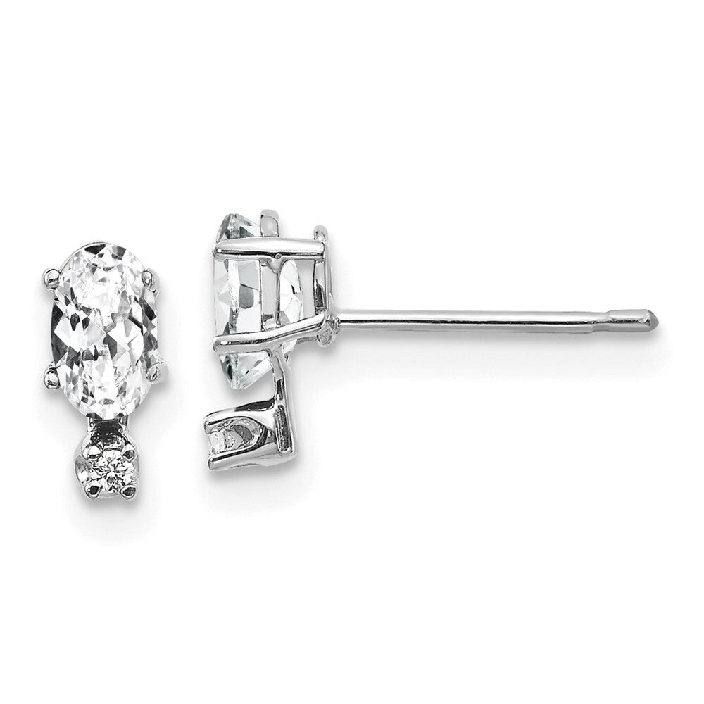 14K White Gold Diamond and White Topaz Birthstone Stud Earrings Gift for Women