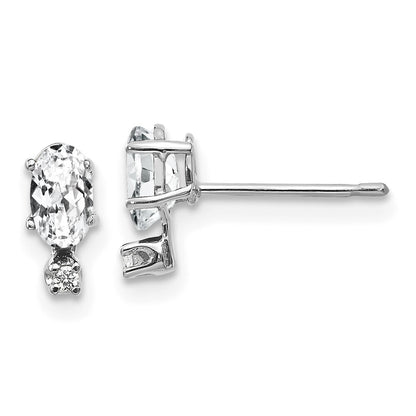 14K White Gold Diamond and White Topaz Birthstone Stud Earrings Gift for Women