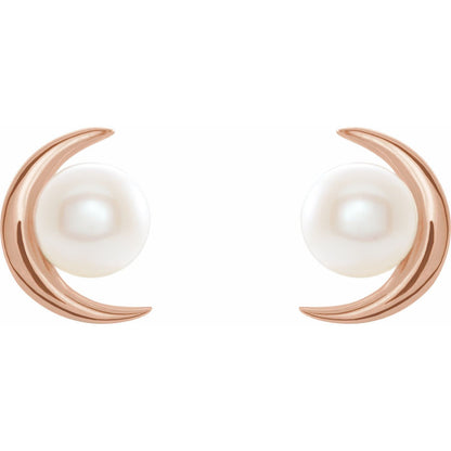 14k Rose Gold Cultured Freshwater Pearl Stud Earrings Fine Jewelry for Women