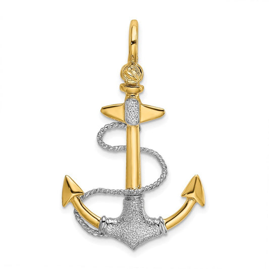 14k Two-tone Gold  3-D Textured Anchor Rope Shackle Bail Charm Pendant