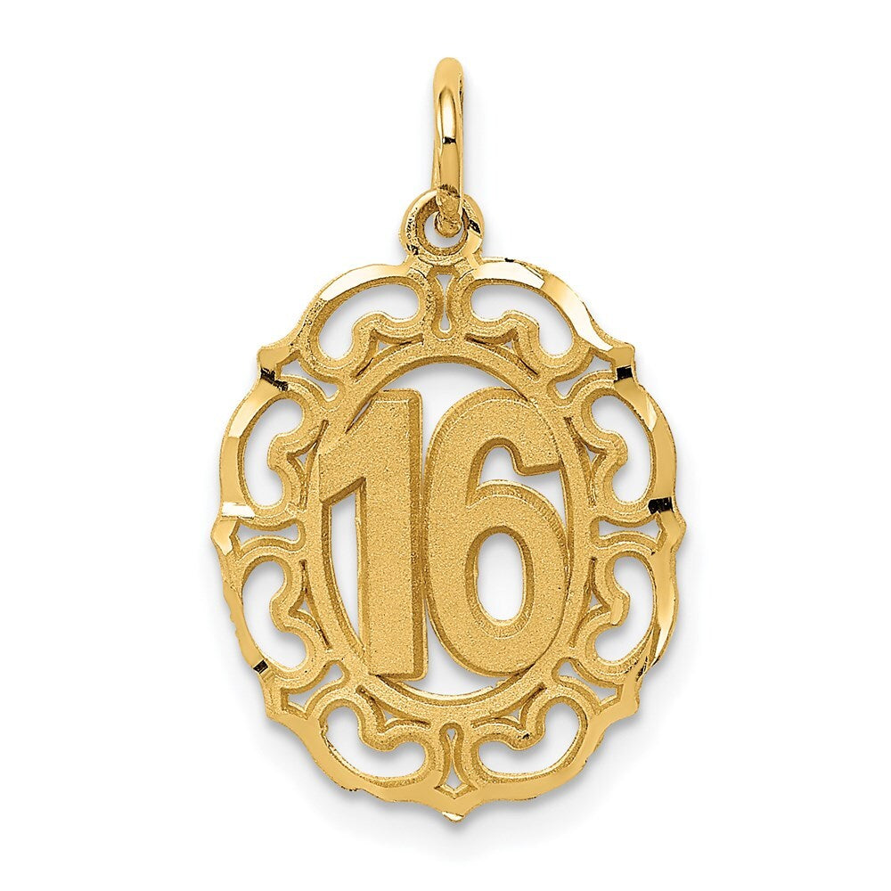 14k Yellow Gold #16 in Oval Circle Pendant for Women