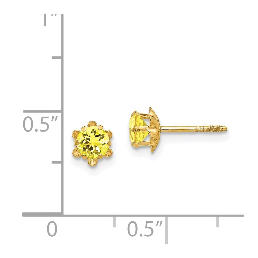 14k Yellow Gold 4mm Cubic Zirconia Birthstone (Nov) Screwback Stud Earrings