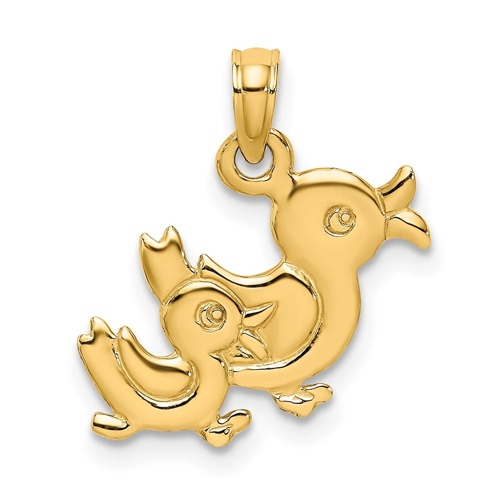 14k Yellow Gold 3-D Two Ducks Charm