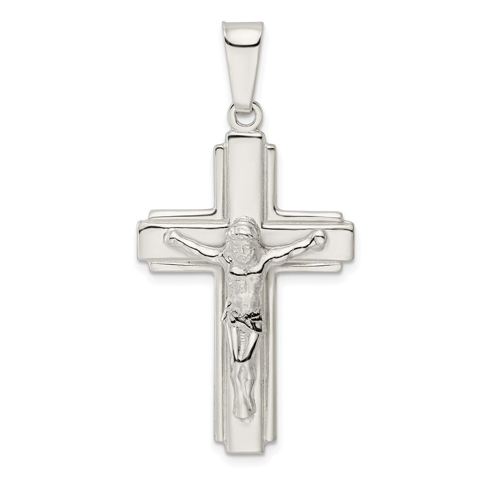 Sterling Silver Polished Side Lines Crucifix Pendant