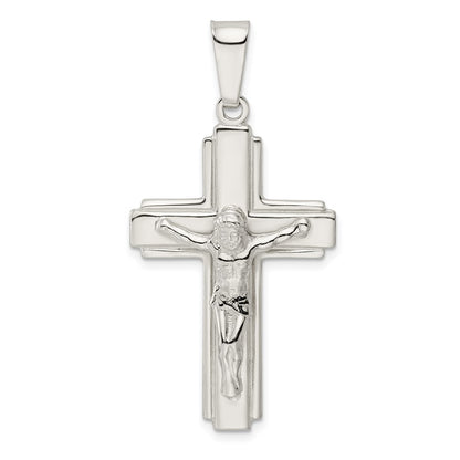 Sterling Silver Polished Side Lines Crucifix Pendant