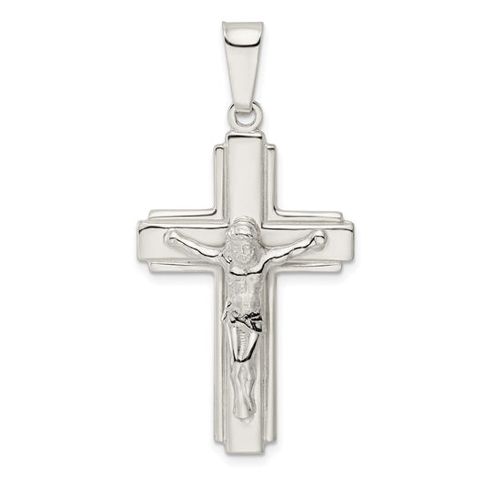 Sterling Silver Polished Side Lines Crucifix Pendant