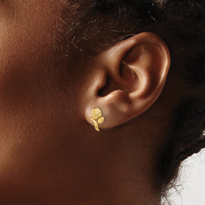 14k Yellow Gold Polished Rose Earrings