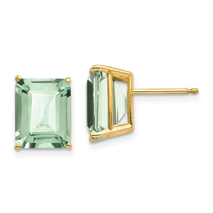 14k Yellow Gold 10x8 Emerald-Cut Green Quartz Stud Earrings Gift for Women