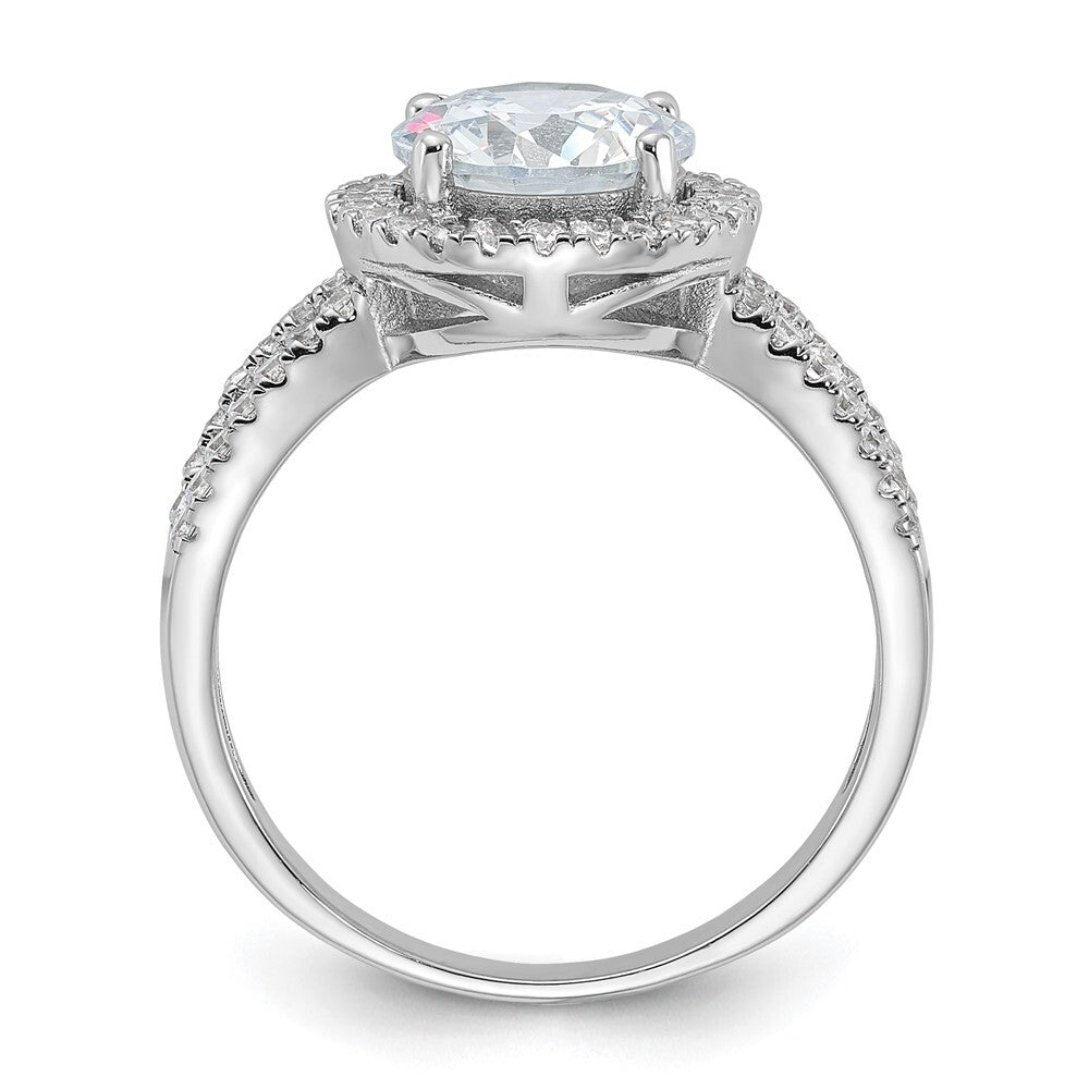 Sterling Silver Rhodium-plated Halo 8mm Center Cubic Zirconia Ring Size 7