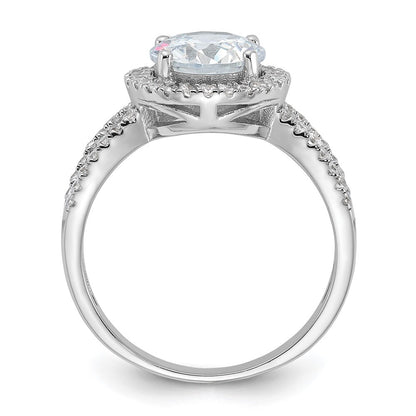 Sterling Silver Rhodium-plated Halo 8mm Center Cubic Zirconia Ring Size 7