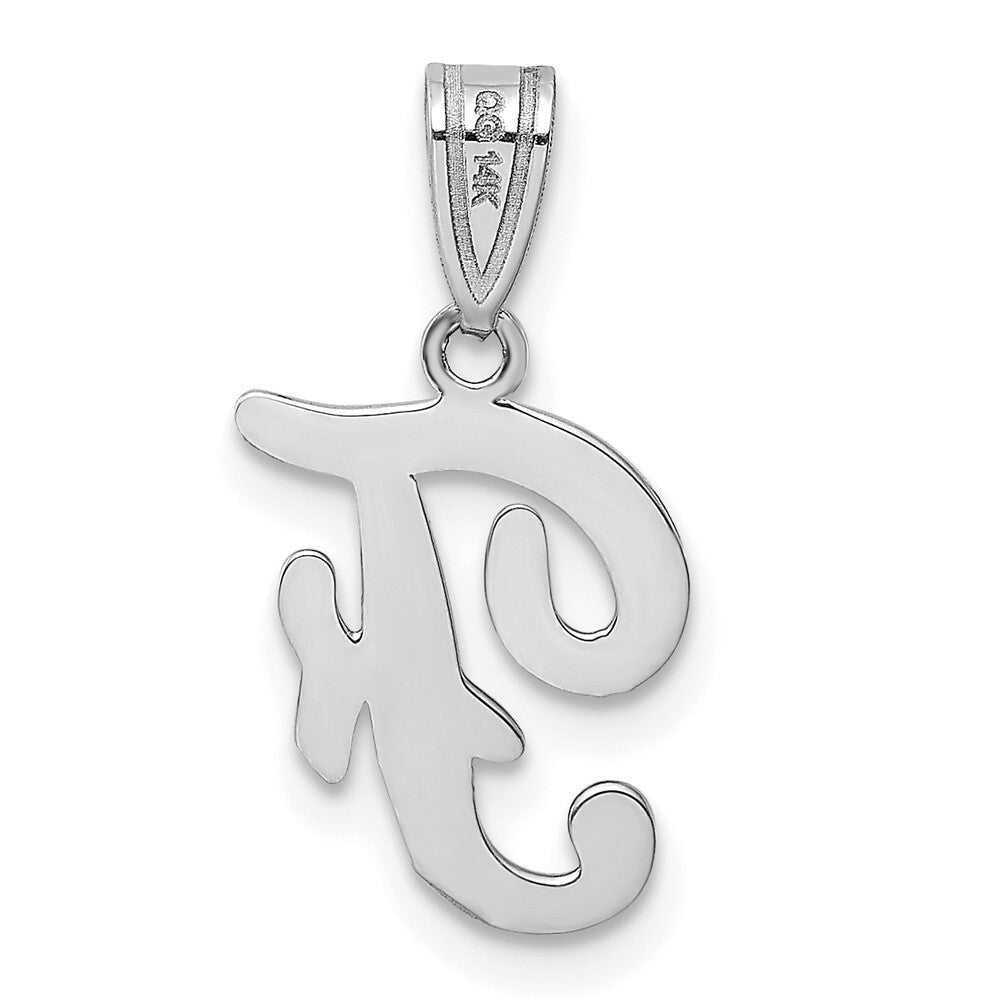 14k White Gold Script Letter F Initial Pendant for Women