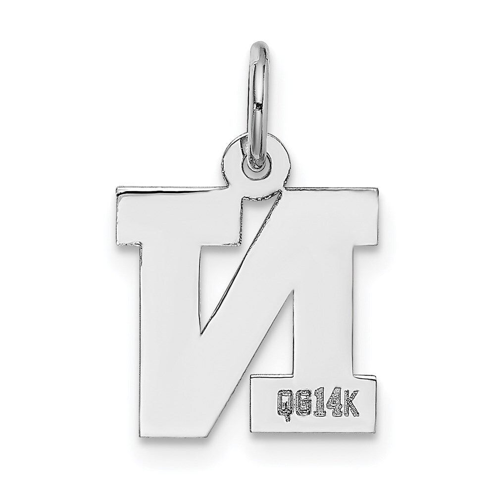14k White Gold Small Block Letter N Initial Charm Pendant for Women