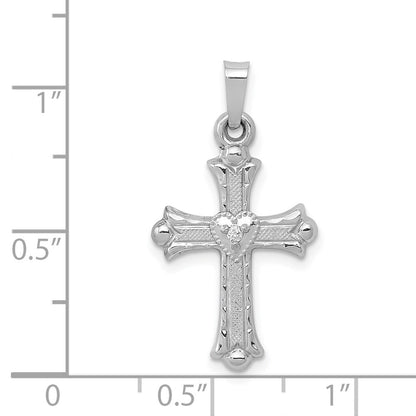 14k White Gold Diamond Fleur De Lis Cross Pendant for Women