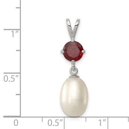 Sterling Silver 8-9mm White Freshwater Cultured Pearl and 1.00GA Garnet Pendant