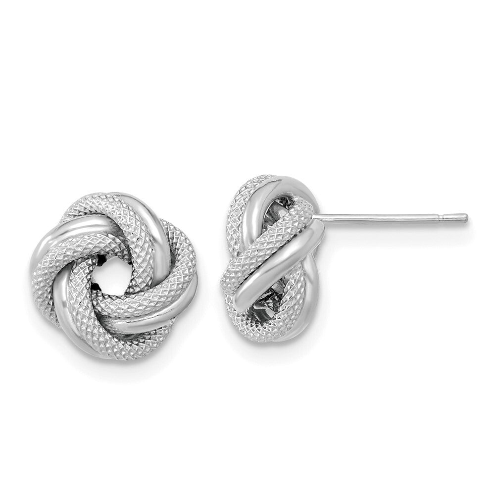14k White Gold Polished Textured Double Love Knot Stud Earrings Gift for Women