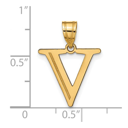 14k Yellow Gold Polished Etched Letter V Initial Pendant for Women