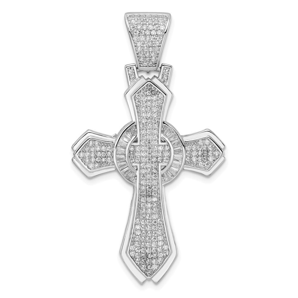 Sterling Silver Rhodium-plated Polished Cubic Zirconia Cross Pendant