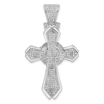 Sterling Silver Rhodium-plated Polished Cubic Zirconia Cross Pendant