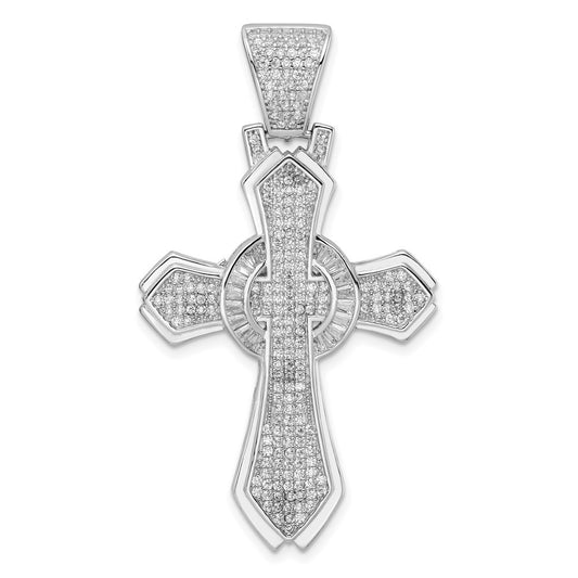 Sterling Silver Rhodium-plated Polished Cubic Zirconia Cross Pendant