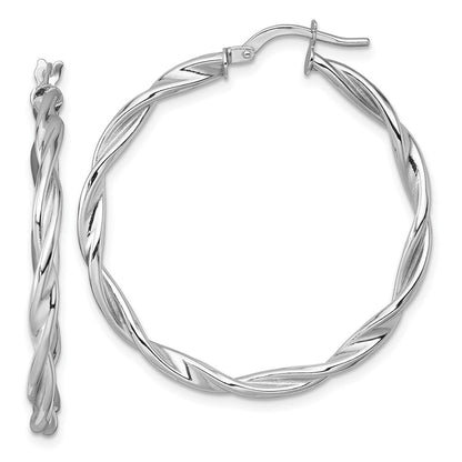 14k White Gold Polished Twist Hoop Earrings Gift for Women