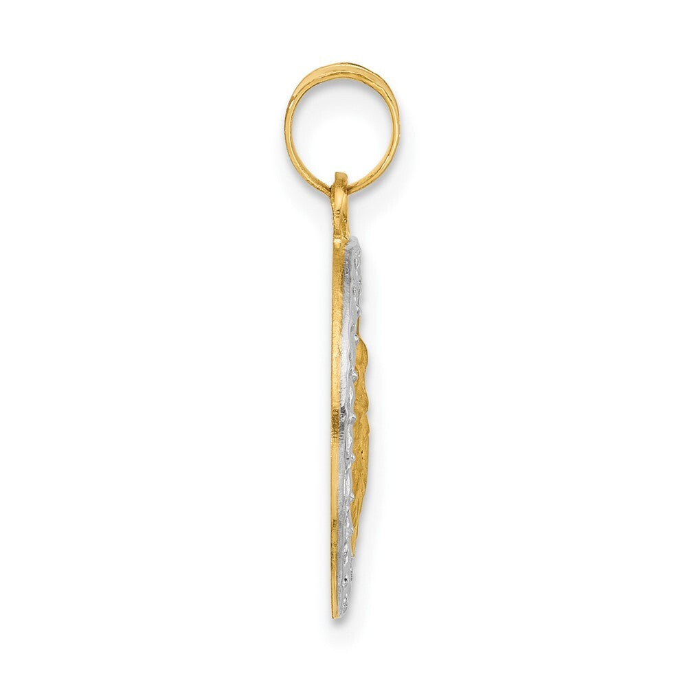 14k Yellow Gold with White Rhodium Hollow St. Anthony Medal Pendant for Women