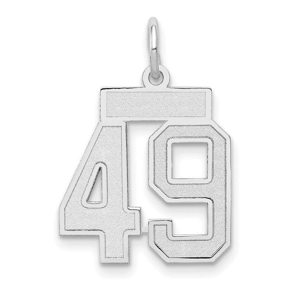 14k White Gold Small Satin Number 49 Charm Pendant for Women