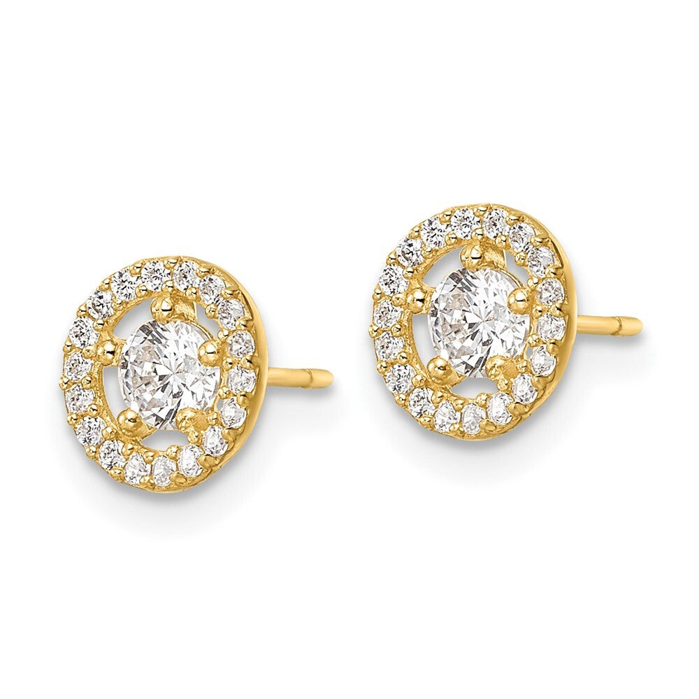14k Yellow Gold Cubic Zirconia Halo Stud Earrings Gift for Women